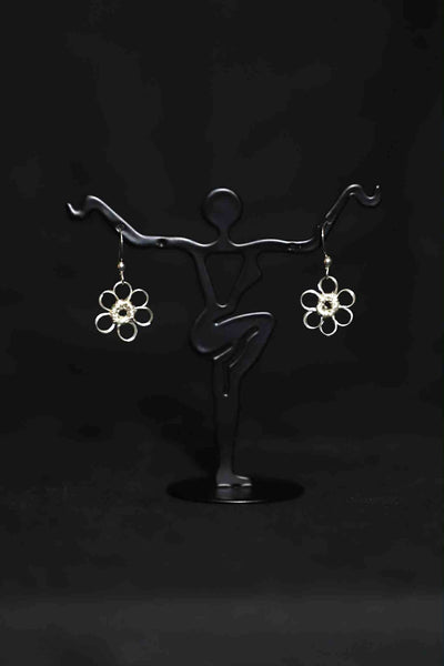 Wire Crochet Sterling Silver Flower Earrings