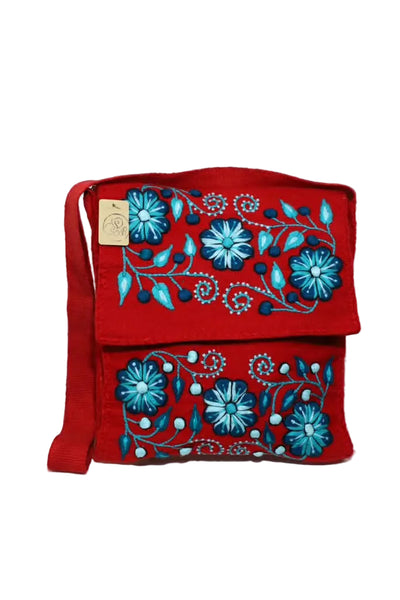 Hand-Embroidered Wool Shoulder Bag