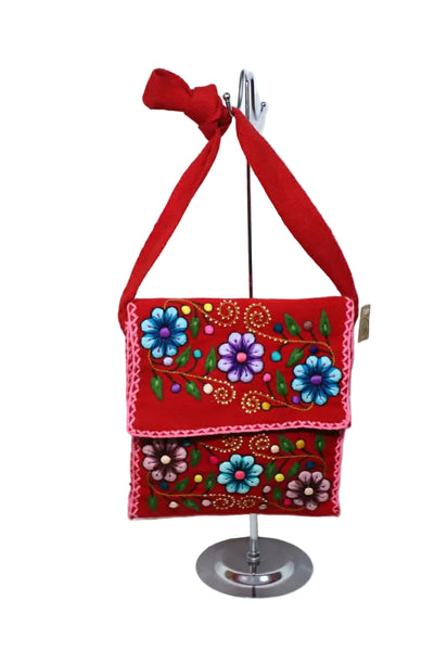 Hand-Embroidered Wool Shoulder Bag