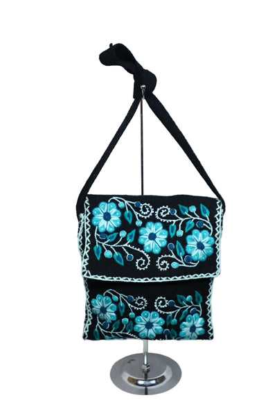 Hand-Embroidered Wool Shoulder Bag