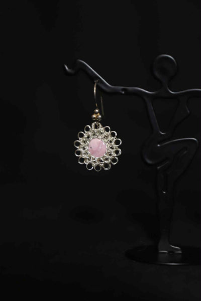 Wire Crochet Sterling Silver Pink Jasper Earrings