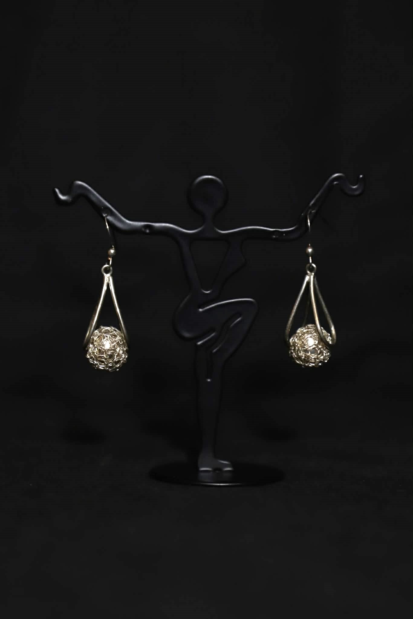 Wire Crochet Sterling Silver Bead Earrings