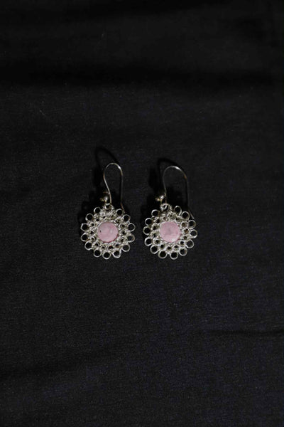 Wire Crochet Sterling Silver Pink Jasper Earrings