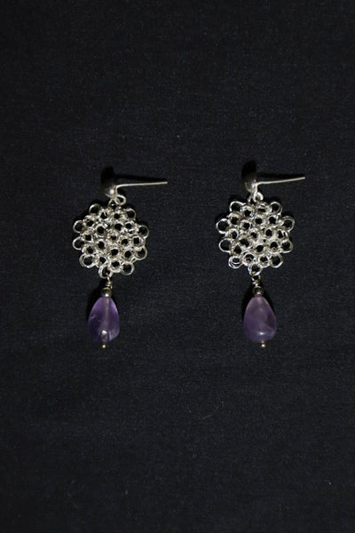 Wire Crochet Sterling Silver Amethyst Earrings