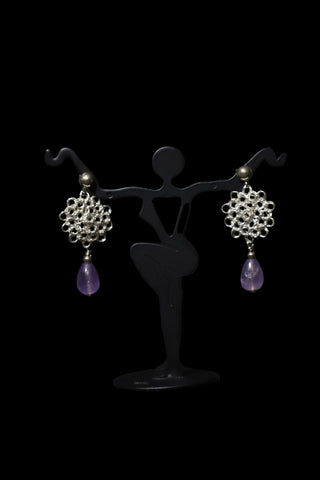 Wire Crochet Sterling Silver Amethyst Earrings