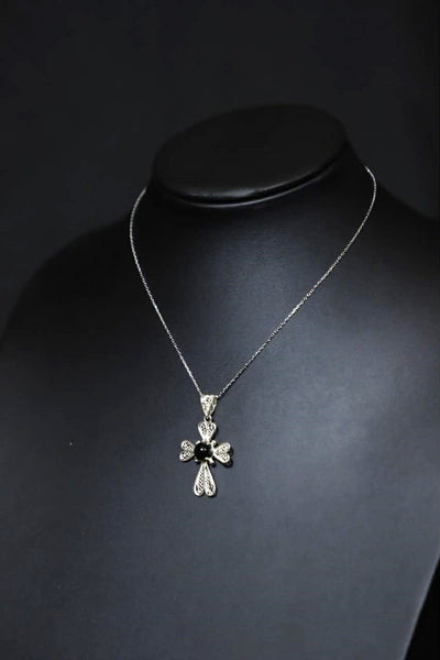 Onyx Filigree Cross Necklace