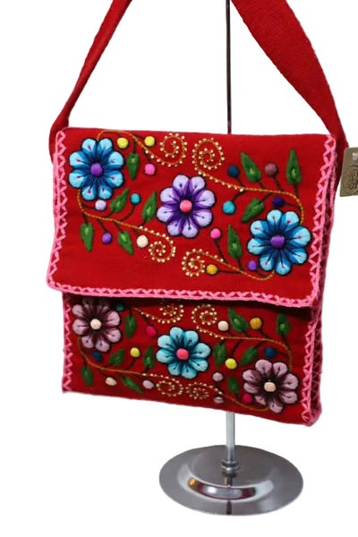 Hand-Embroidered Wool Shoulder Bag
