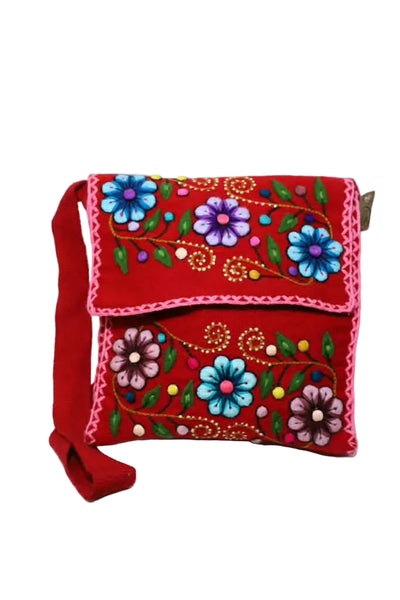 Hand-Embroidered Wool Shoulder Bag