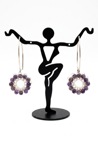 Wire Crochet Silver Silver Amethyst Earrings