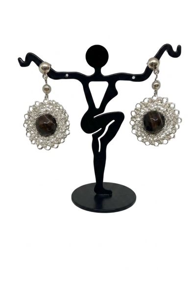 Wire Crochet Sterling Silver Faceted Quartz Earrings