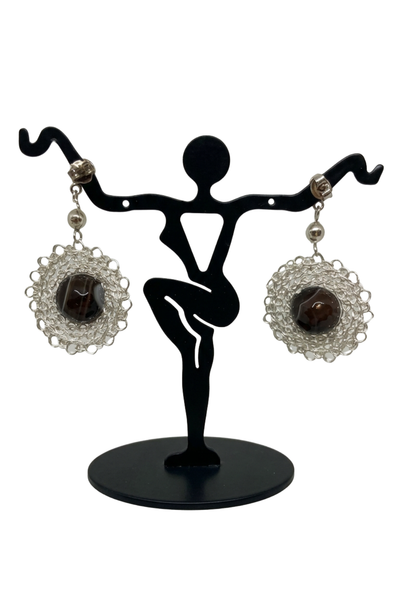 Wire Crochet Sterling Silver Faceted Quartz Earrings