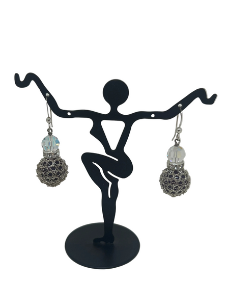 Wire Crochet Sterling Silver Black Onyx Earrings