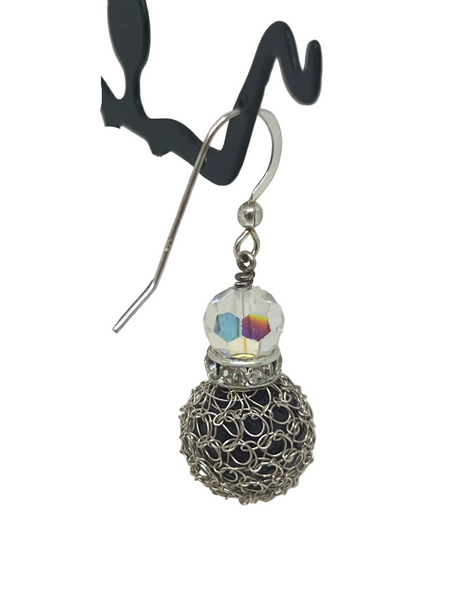Wire Crochet Sterling Silver Black Onyx Earrings