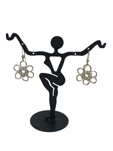 Wire Crochet Sterling Silver Flower Earrings