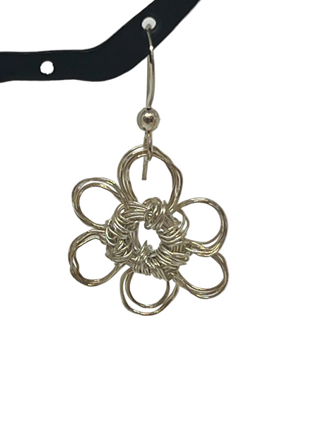 Wire Crochet Sterling Silver Flower Earrings