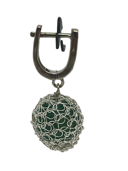Wire Crochet Sterling Silver Aventurine Earrings