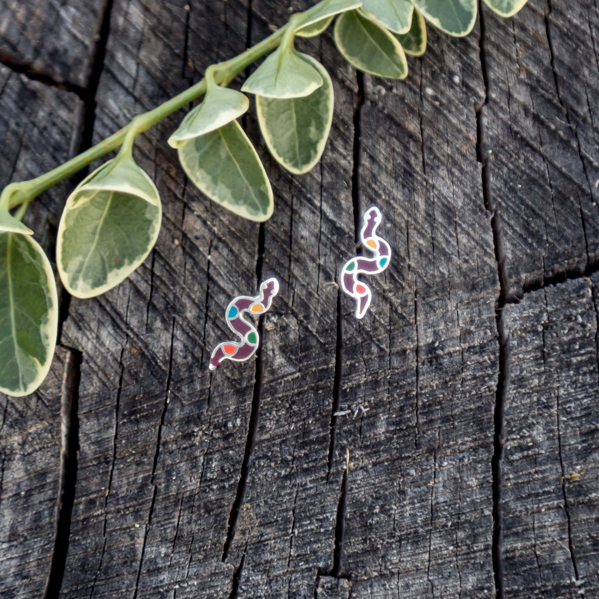 Mini Enameled Sterling Silver Earrings