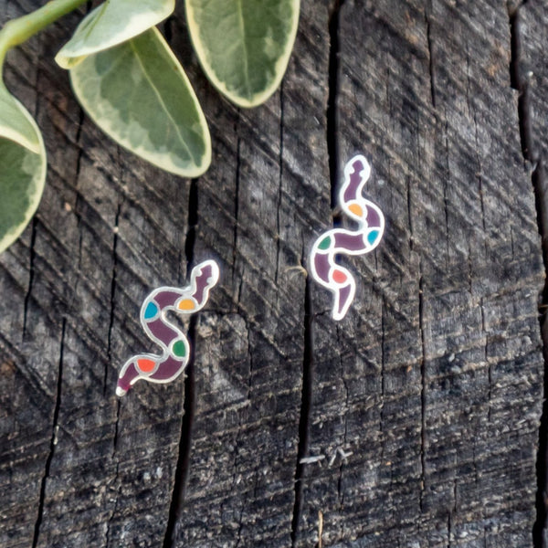 Mini Enameled Sterling Silver Earrings