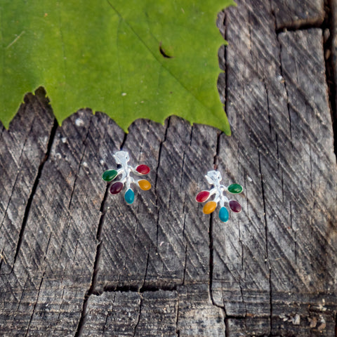 Mini Enameled Sterling Silver Earrings