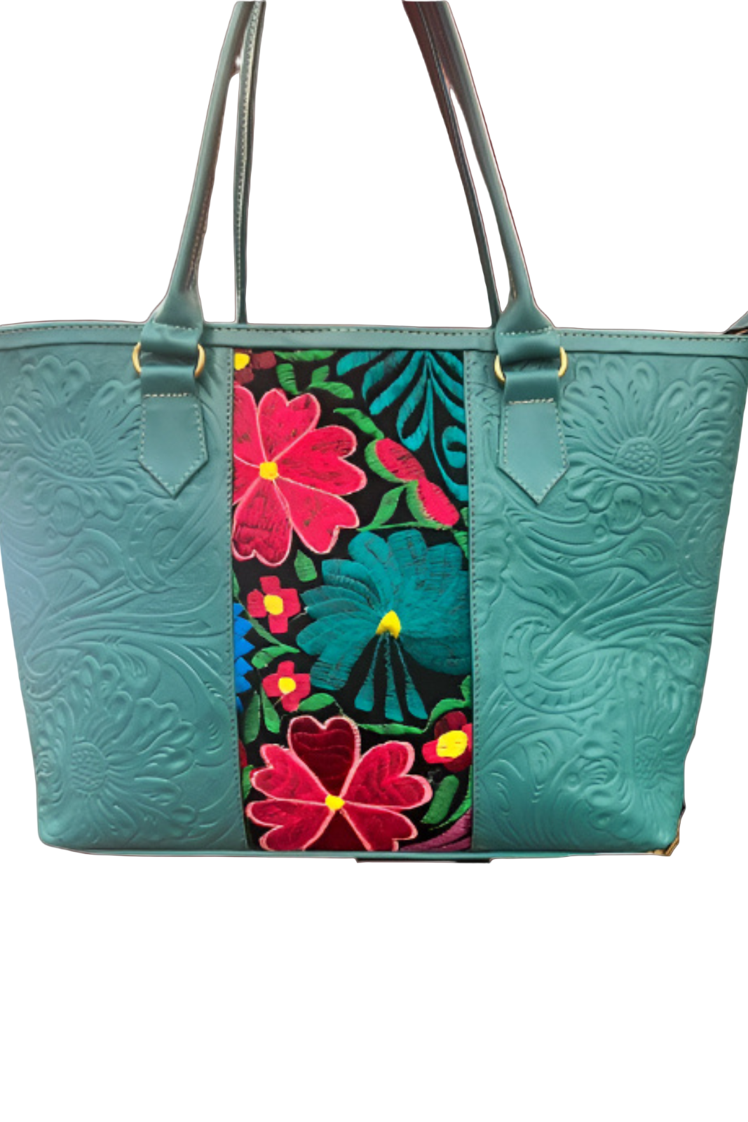 Embroidered Leather Tote Bag