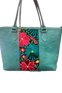 Embroidered Leather Tote Bag