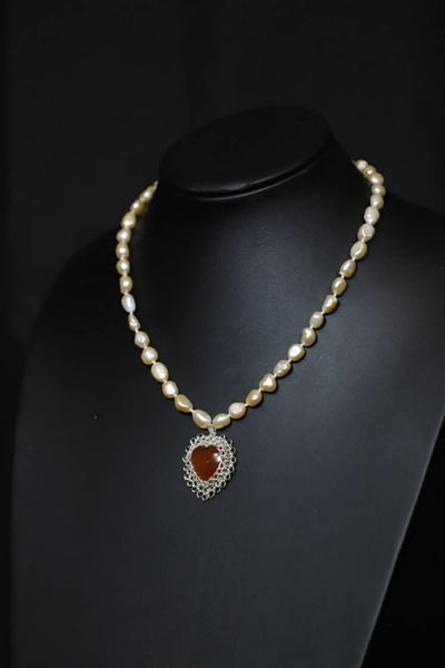 Carnelian Wire Crochet Heart Necklace