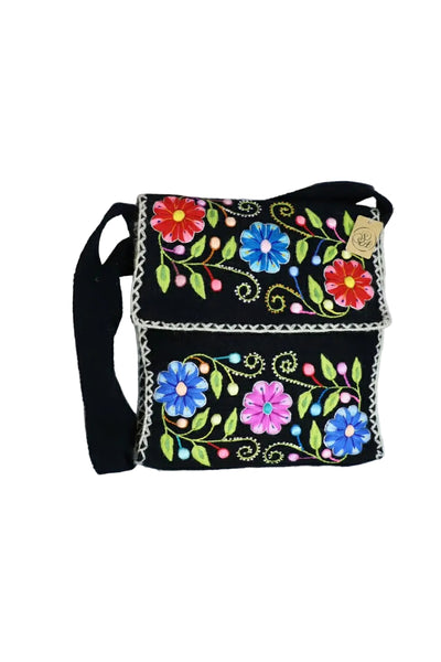Hand-Embroidered Wool Shoulder Bag