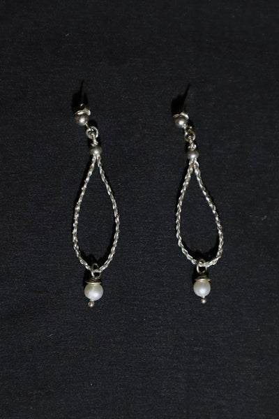 Wire Crochet Sterling Silver Fresh-Water Pearl Earrings