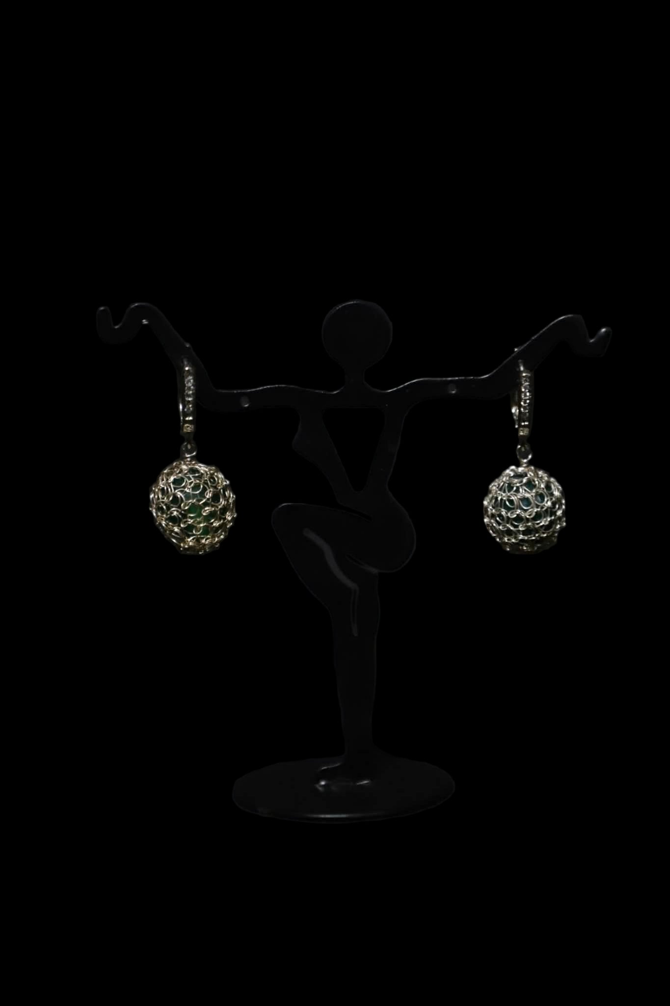 Wire Crochet Sterling Silver Aventurine Earrings