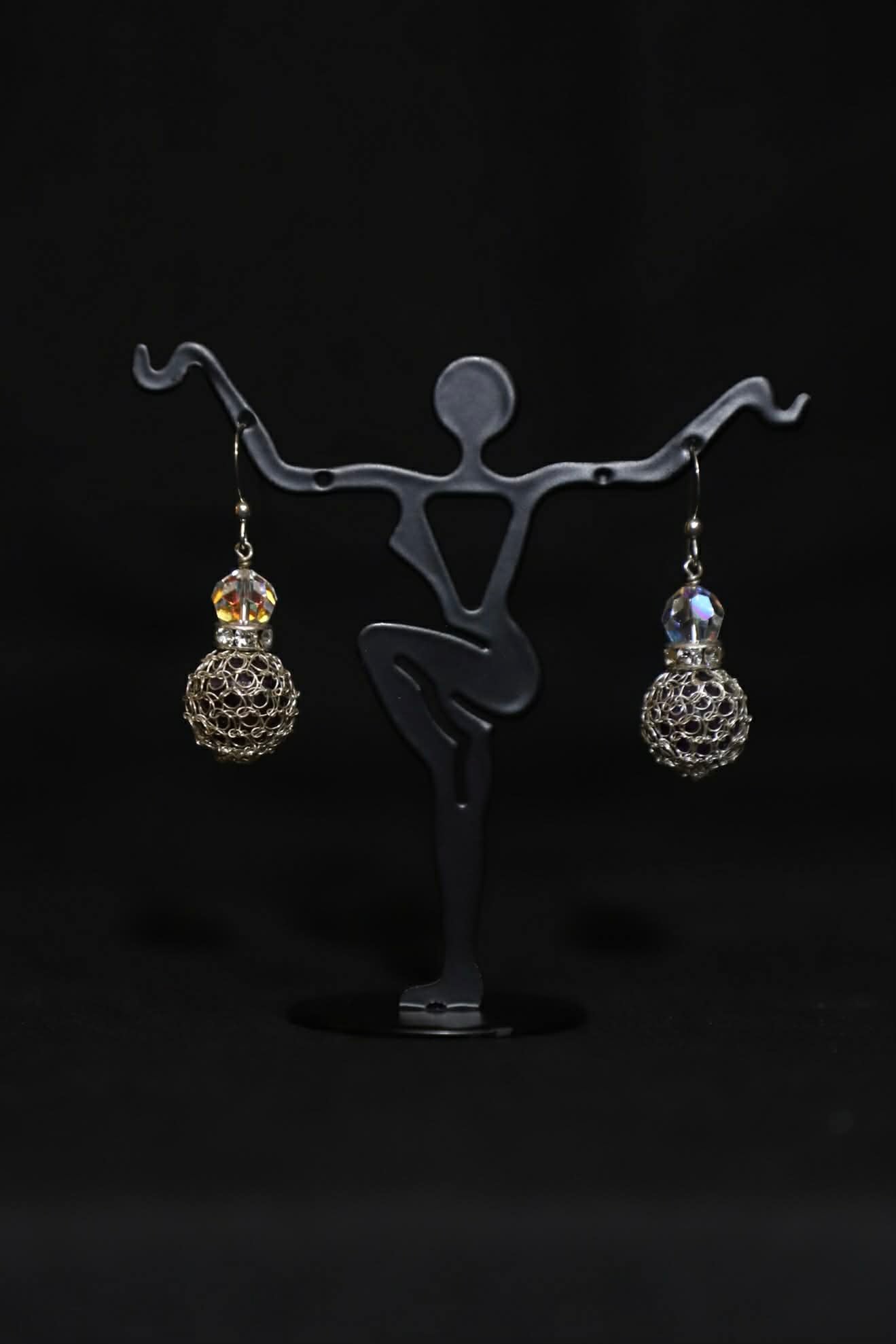 Wire Crochet Sterling Silver Black Onyx Earrings