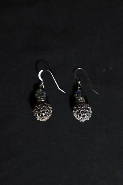 Wire Crochet Sterling Silver Black Onyx Earrings