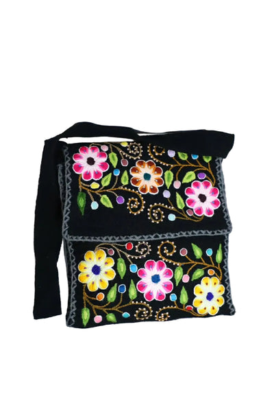 Hand-Embroidered Wool Shoulder Bag