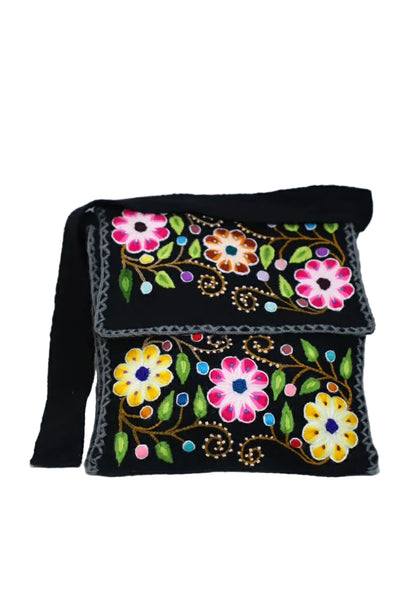 Hand-Embroidered Wool Shoulder Bag