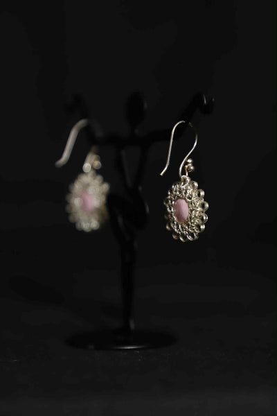 Wire Crochet Sterling Silver Pink Jasper Earrings