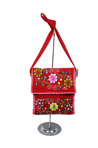 Hand-Embroidered Wool Shoulder Bag