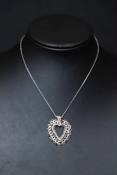 Garnet and Amethyst Heart Wire Crochet Necklace