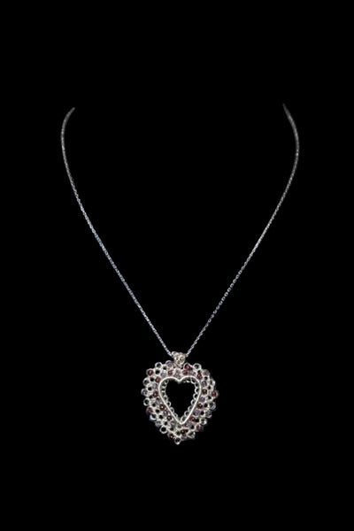 Garnet and Amethyst Heart Wire Crochet Necklace