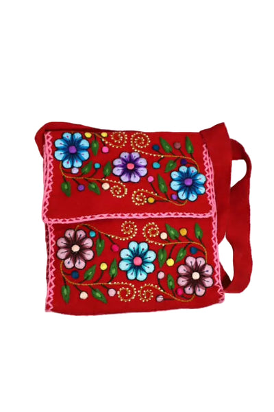 Hand-Embroidered Wool Shoulder Bag