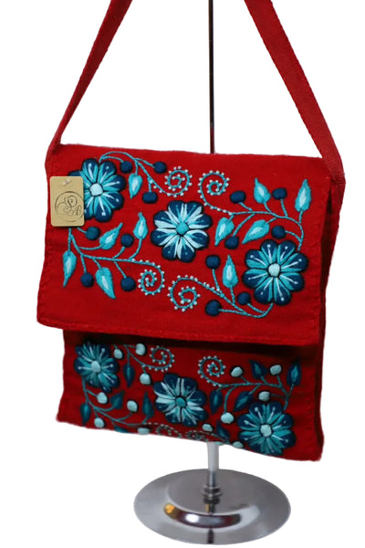 Hand-Embroidered Wool Shoulder Bag