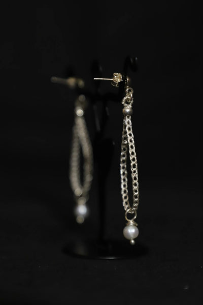 Wire Crochet Sterling Silver Fresh-Water Pearl Earrings