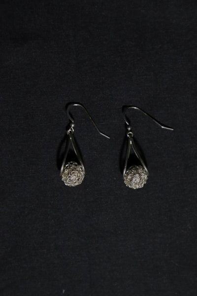 Wire Crochet Sterling Silver Bead Earrings