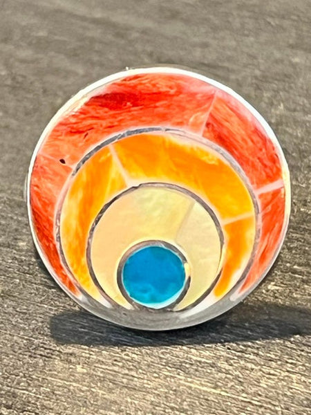 Peruvian Sterling Silver Inlaid Adjustable Ring