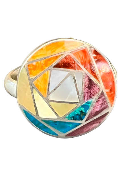 Peruvian Sterling Silver Inlaid Adjustable Ring