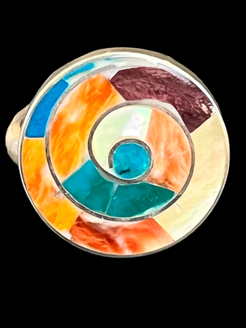 Peruvian Sterling Silver Inlaid Adjustable Ring