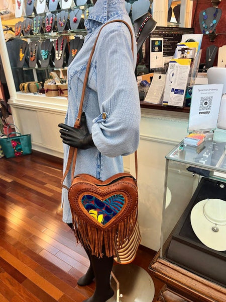 Leather Embroidered Heart Crossbody Bag