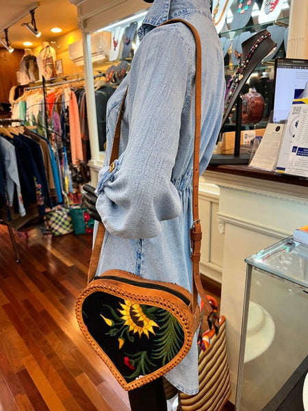 Leather Embroidered Crossbody Bag
