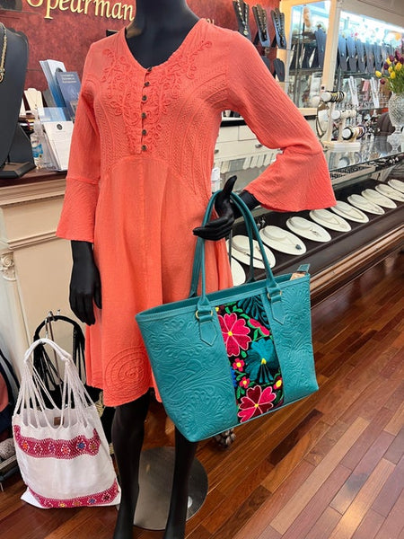 Embroidered Leather Tote Bag