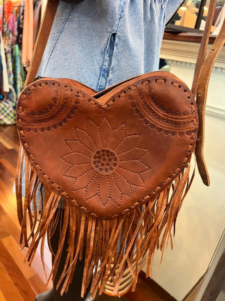 Leather Embroidered Heart Crossbody Bag