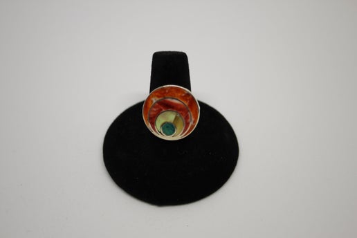 Peruvian Sterling Silver Inlaid Adjustable Ring