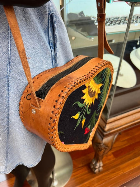 Leather Embroidered Crossbody Bag